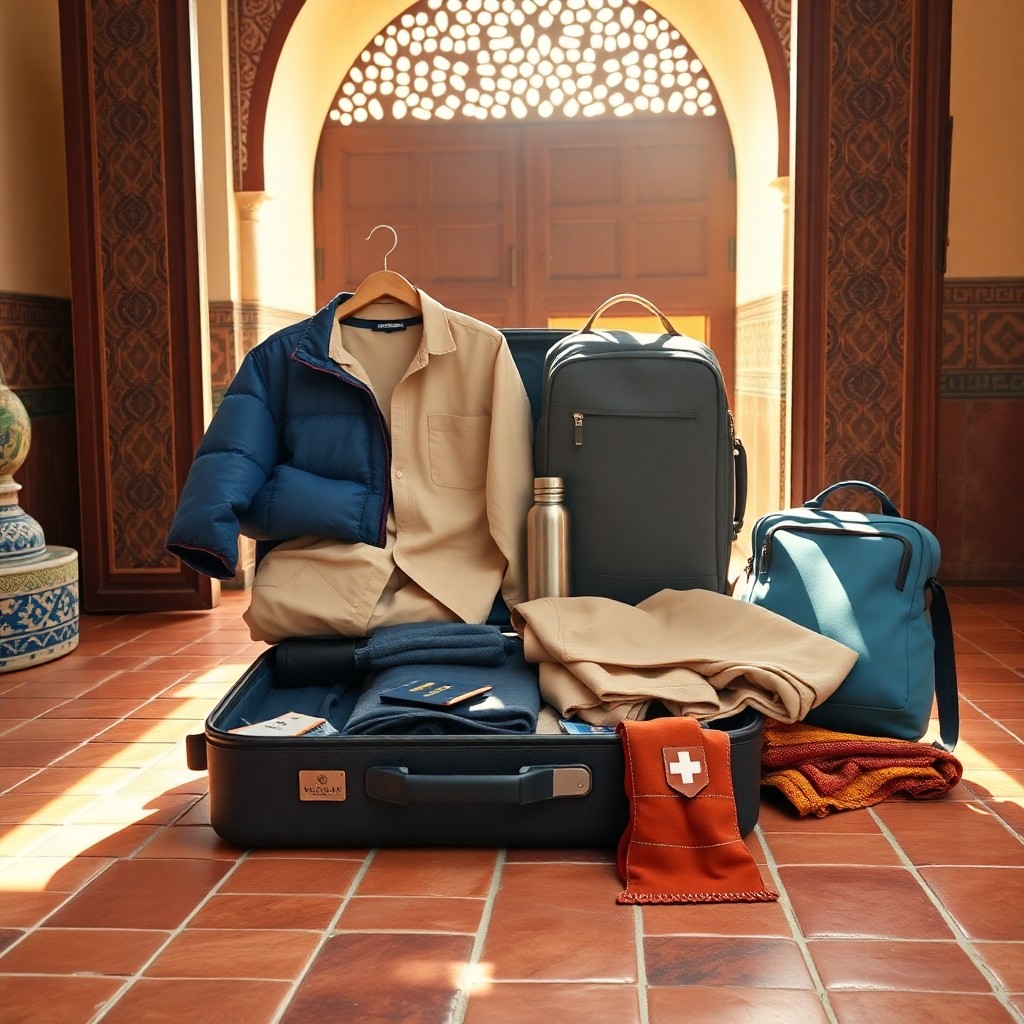 Que mettre dans sa valise pour le Maroc ? Découvrez les essentiels de voyage : vêtements légers en lin, sac à dos antivol, documents officiels et accessoires pour le confort. Checklist complète pour un séjour réussi au Maroc avec vêtements adaptés aux climats variés et équipements de sécurité indispensables
