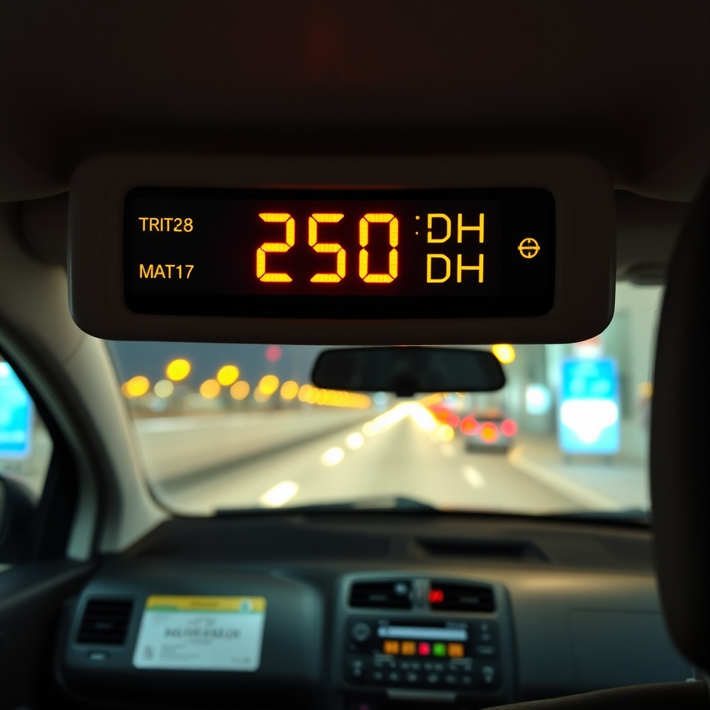 Interior of a licensed Casablanca airport taxi displaying fixed Taxi Casablanca Aéroport fare to city center