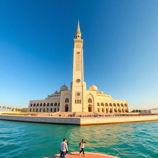 Exterior view of the Hassan II Mosque overlooking the Atlantic Ocean in Casablanca