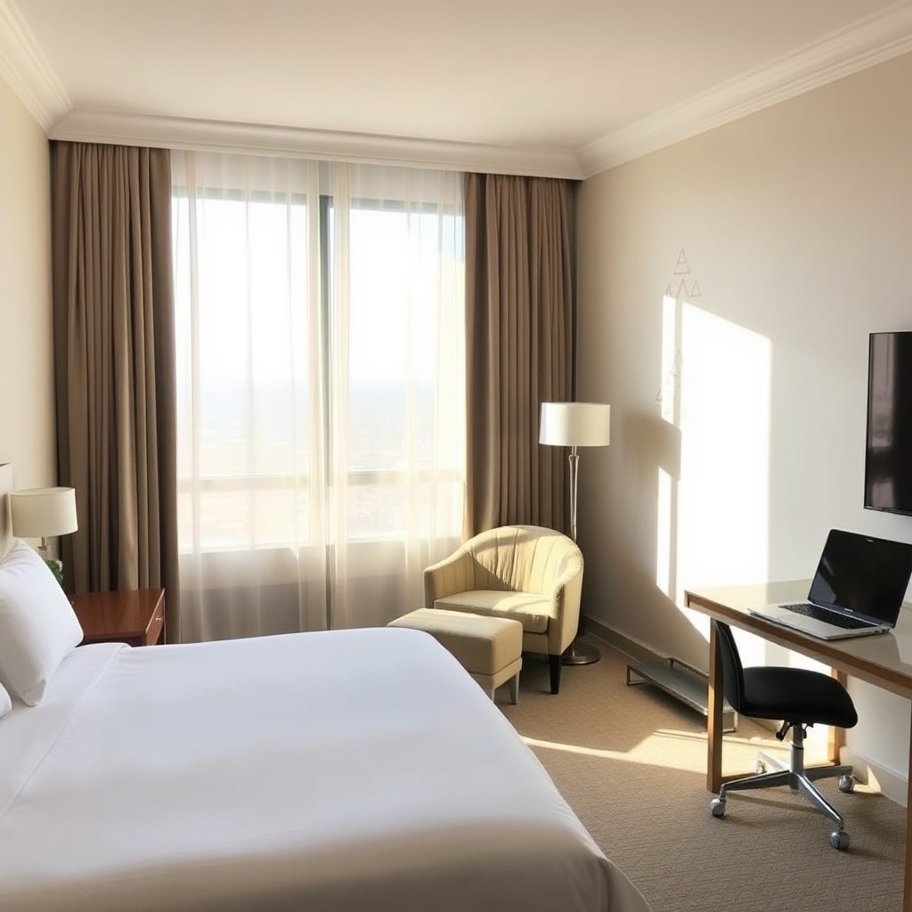 Intérieur d'une chambre spacieuse et confortable offrant un hébergement de qualité parmi les meilleurs hôtels près de l'aéroport Casablanca.