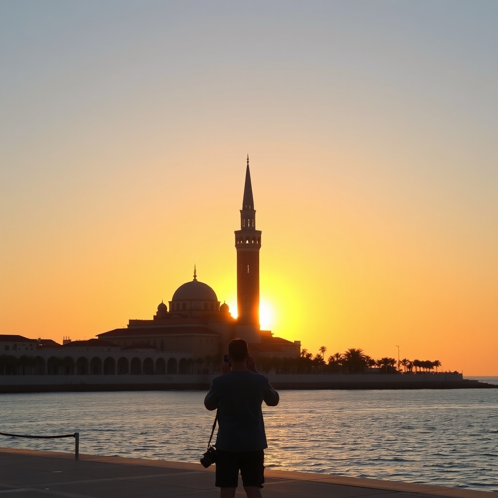 Visiteur photographiant la Mosquée Hassan II lors d'une escale Aéroport Casablanca Que Faire 2026, découverte culturelle rapide