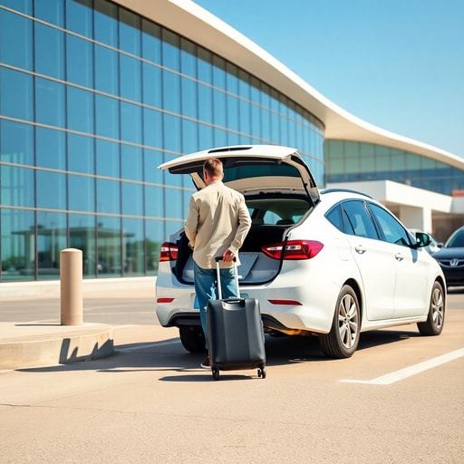 Traveler arriving at Mohammed V Airport and getting into an official taxi to Casablanca city center