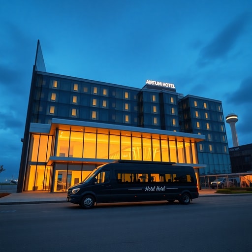 Modern luxury airport hotel exterior with private shuttle service near Casablanca