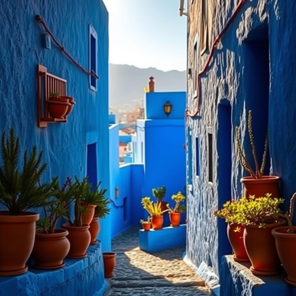 Blue streets of Chefchaouen in the Rif Mountains of Morocco