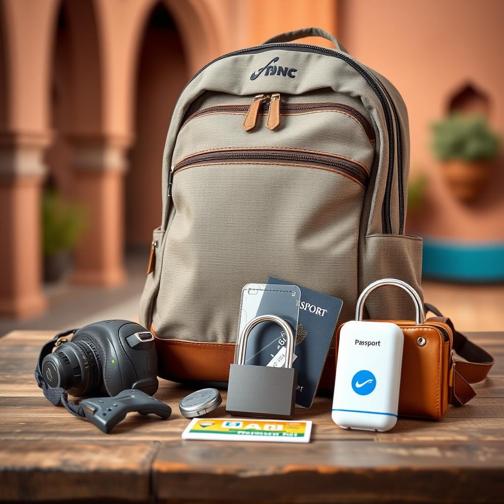 Anti-theft backpack and travel security accessories for a trip to Morocco