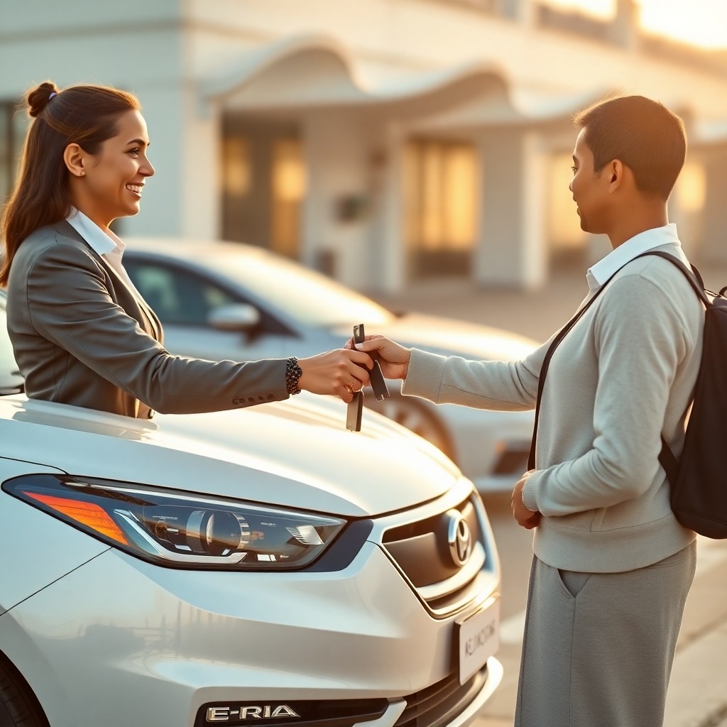 Service client et remise de clés lors d'une location de voiture à l'aéroport Casablanca CMN, garantissant un service sans surprise.