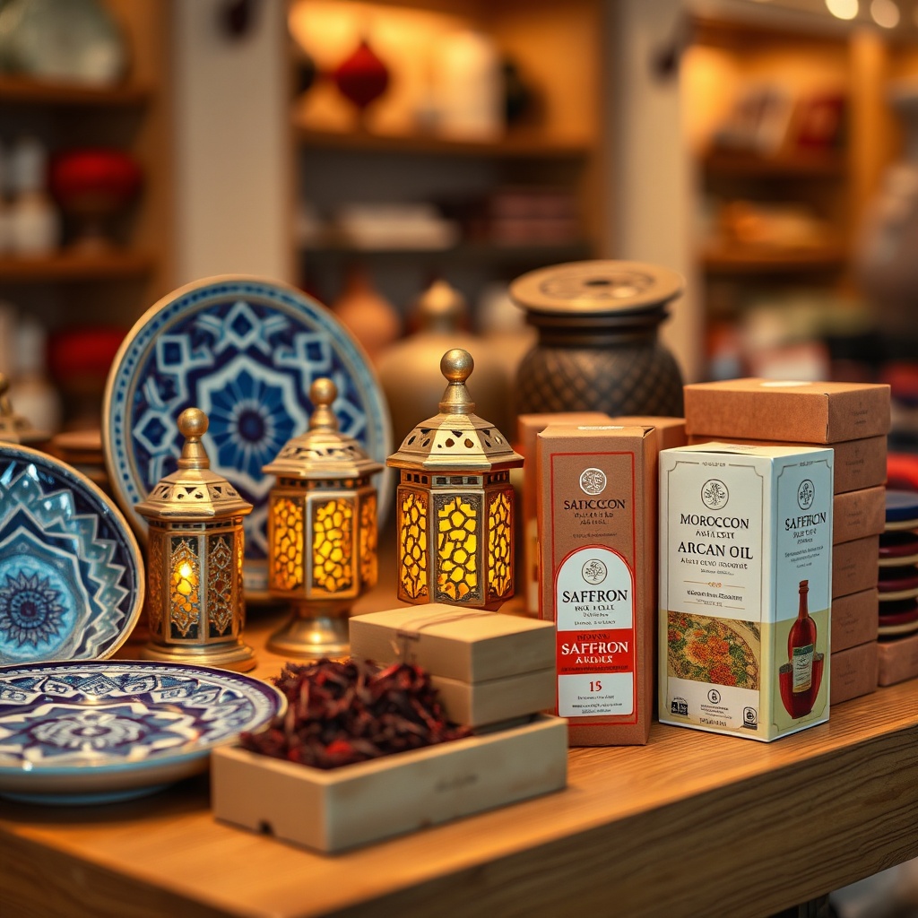 Discover certified Moroccan souvenirs at Casablanca Airport shops, including traditional lanterns, ceramics, and premium argan oil