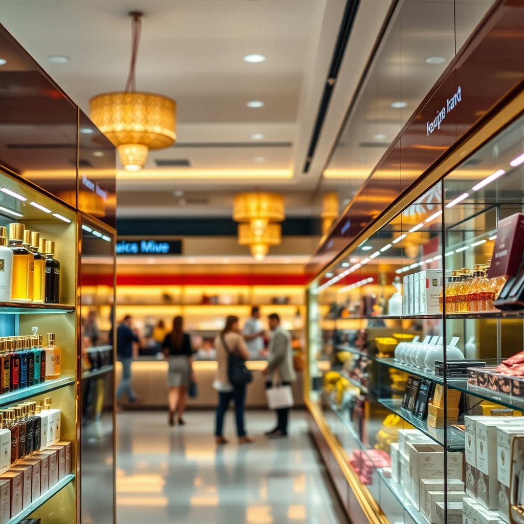 Zone shopping duty-free et restauration premium offrant diverses commodités et services aéroport Casablanca CMN.
