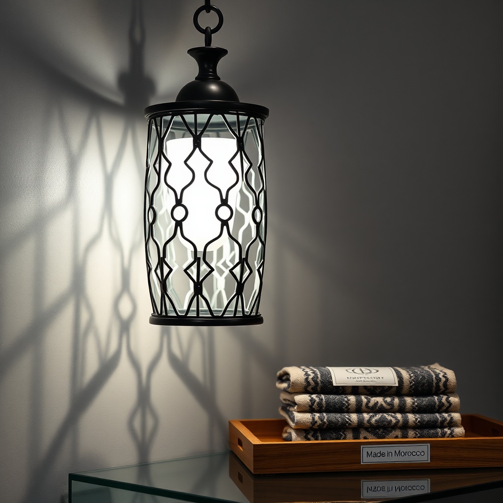 Elegant wrought‑iron lantern and certified Berber rug exemplify stylish souvenirs Casablanca for contemporary home décor