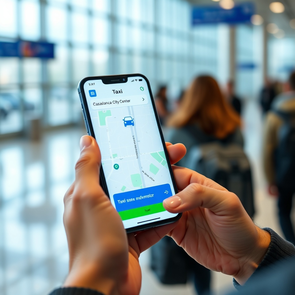 Application mobile pour réserver taxi aéroport Casablanca - réservation en ligne avec prix fixe et suivi GPS