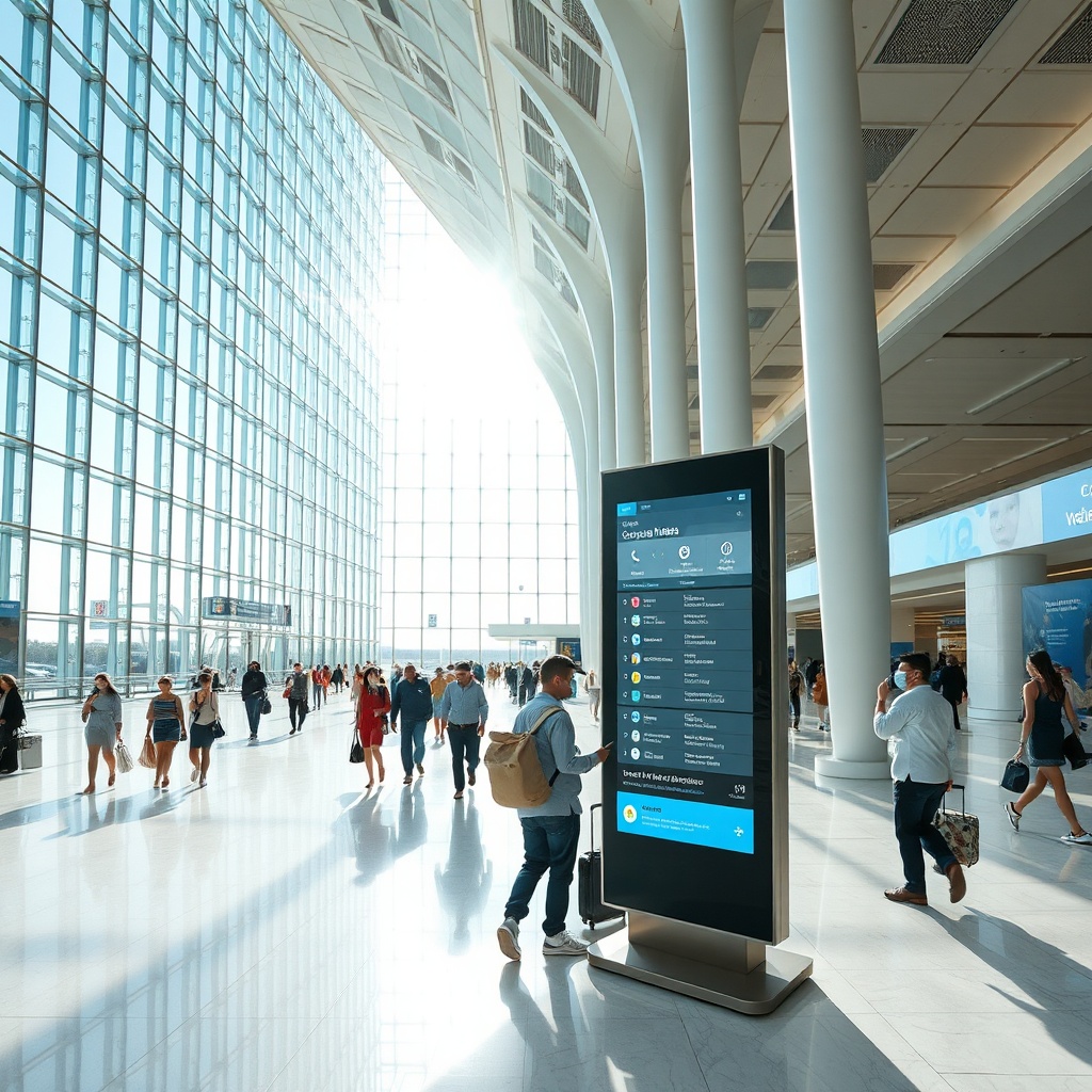 Infrastructures modernes, signalétique interactive et commodités de l'aéroport Mohammed V pour un transit fluide des voyageurs.