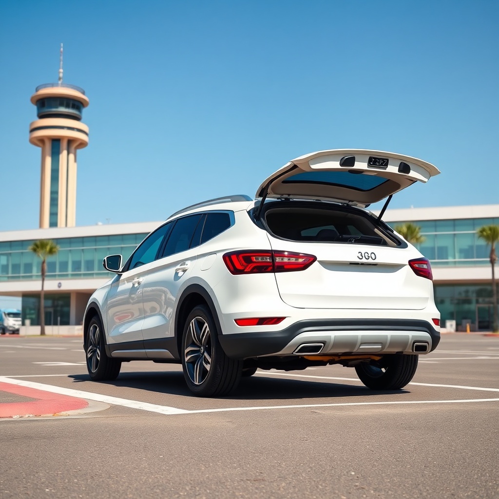 Véhicule moderne disponible pour la location de voiture aéroport Casablanca, prêt au départ devant le terminal.