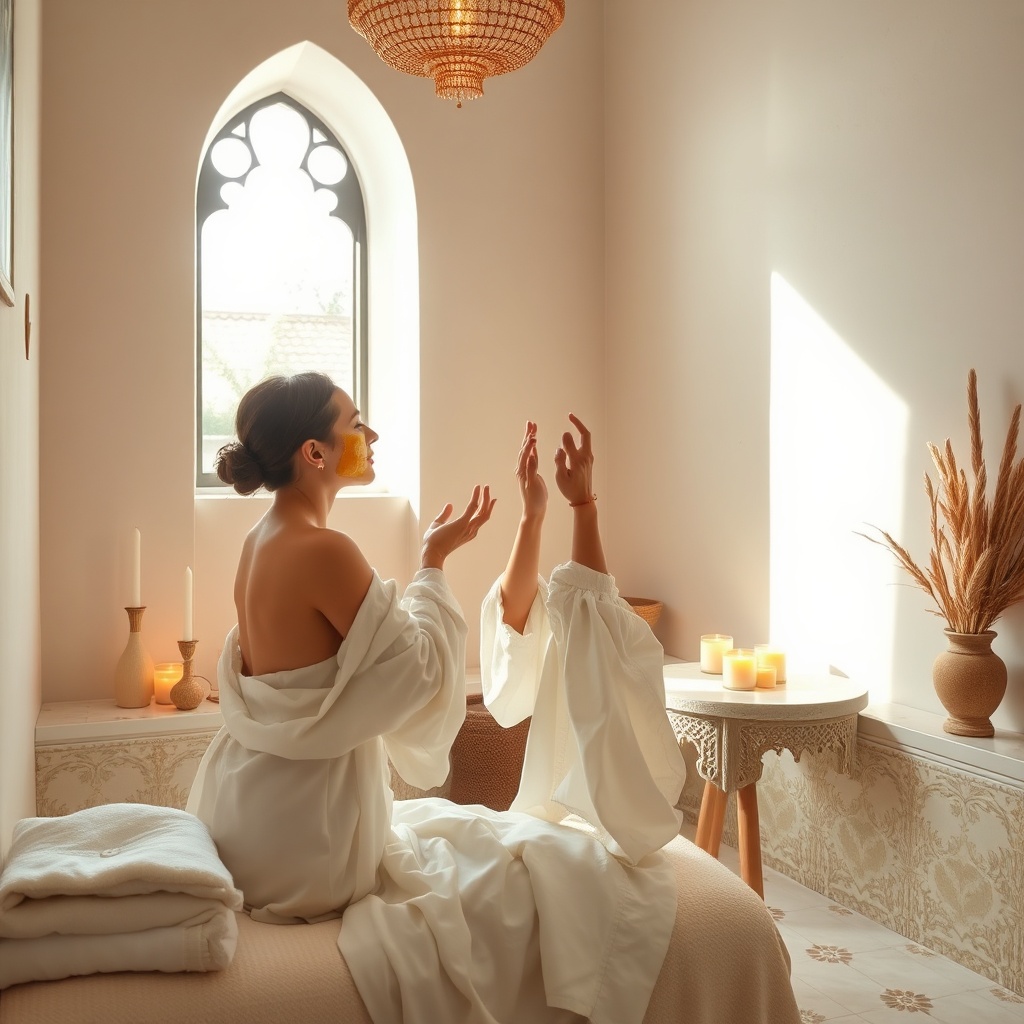 Voyager au Maroc guide beauté illustrating an authentic Moroccan beauty ritual in a tranquil spa setting