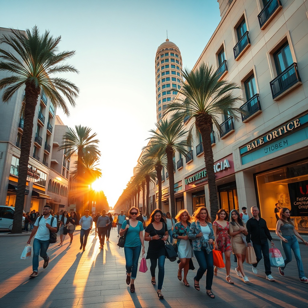 Rue commerçante animée avec des boutiques de luxe dans le quartier Maarif, un endroit privilégié pour savoir où faire du shopping à Casablanca.