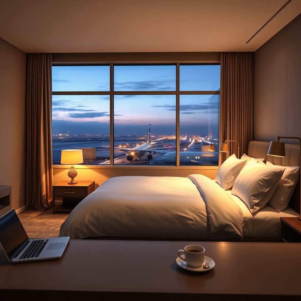 Intérieur confortable et relaxant d'une chambre dans les hôtels près aéroport Mohammed V pour les voyageurs en transit.