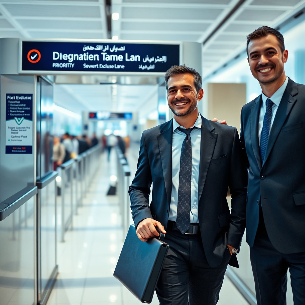 Service de fast track et meet & greet pour les services premium aéroport Casablanca, passager prioritaire accompagné par un agent en zone de contrôle
