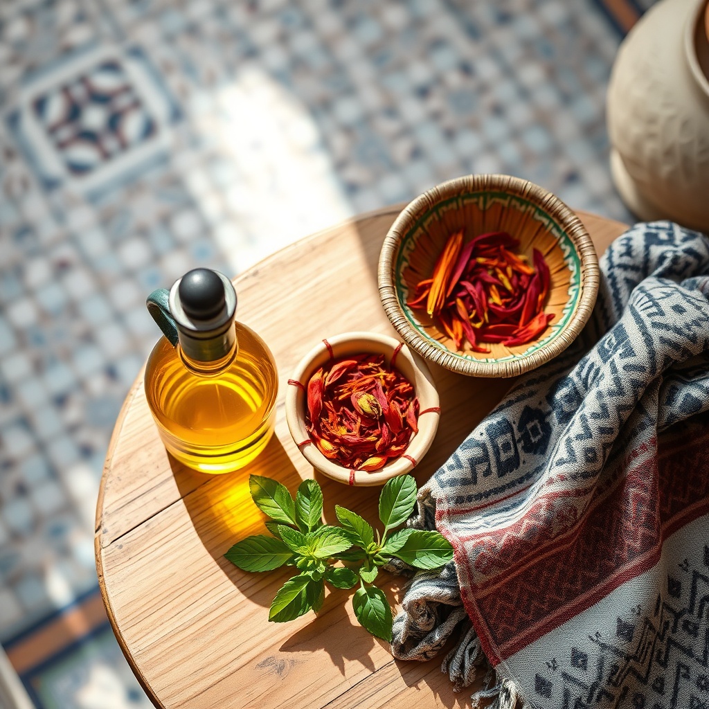 quoi offrir après un voyage au Maroc - curated selection of Moroccan gifts including argan oil, saffron, and handcrafted pottery