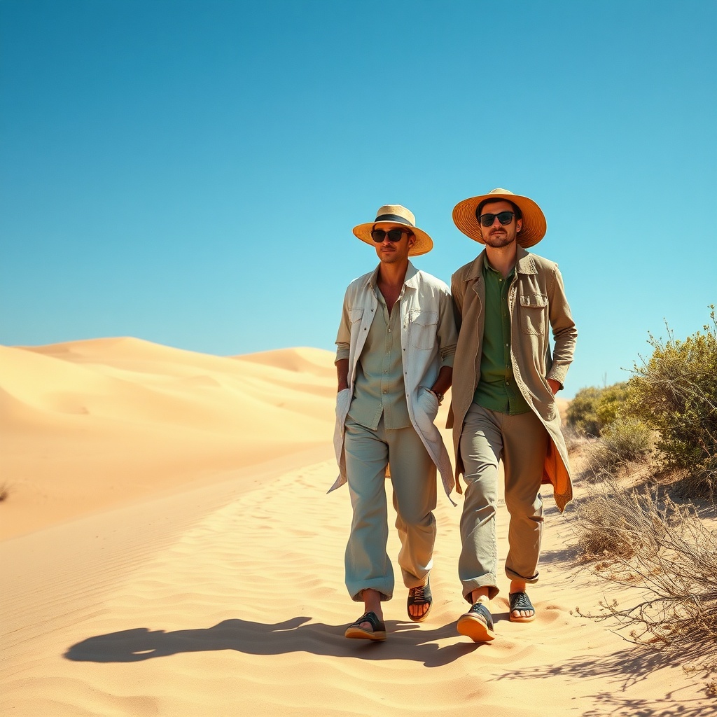 Voyageurs adoptant les meilleures tenues pour visiter le Maroc en été, combinant protection solaire, tissus naturels et coupes fluides pour le désert et la ville.