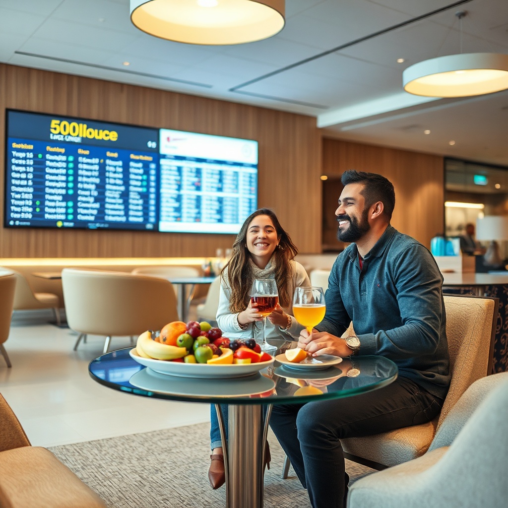 Voyageurs profitant des services du Salon aéroport Casablanca, incluant restauration légère, connexion Wi-Fi rapide et espaces de repos dédiés avant le décollage.