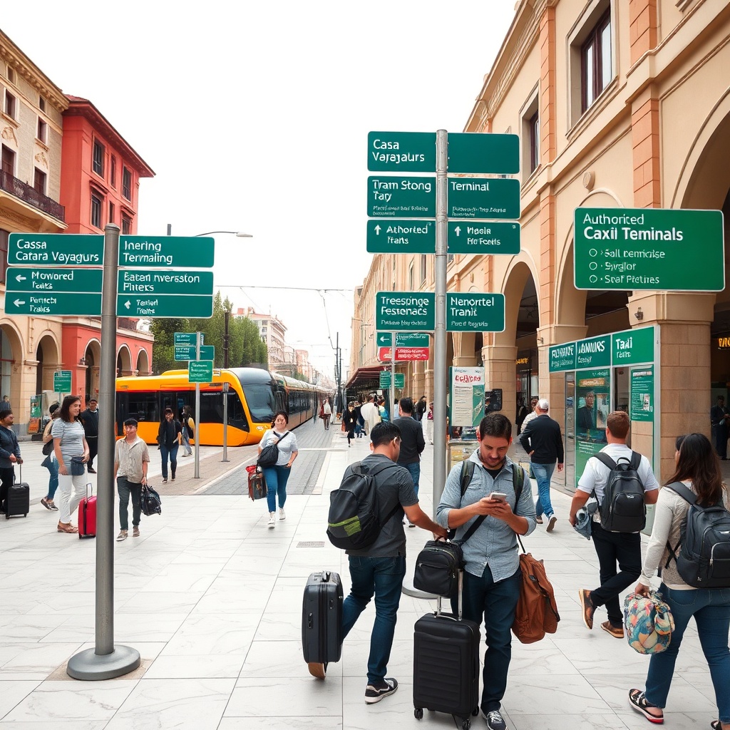 Travelers navigating the multi-modal transit plaza outside Casa Voyageurs, the central hub connecting aeroport casablanca casa voyageurs with local buses, trams, and private rides.