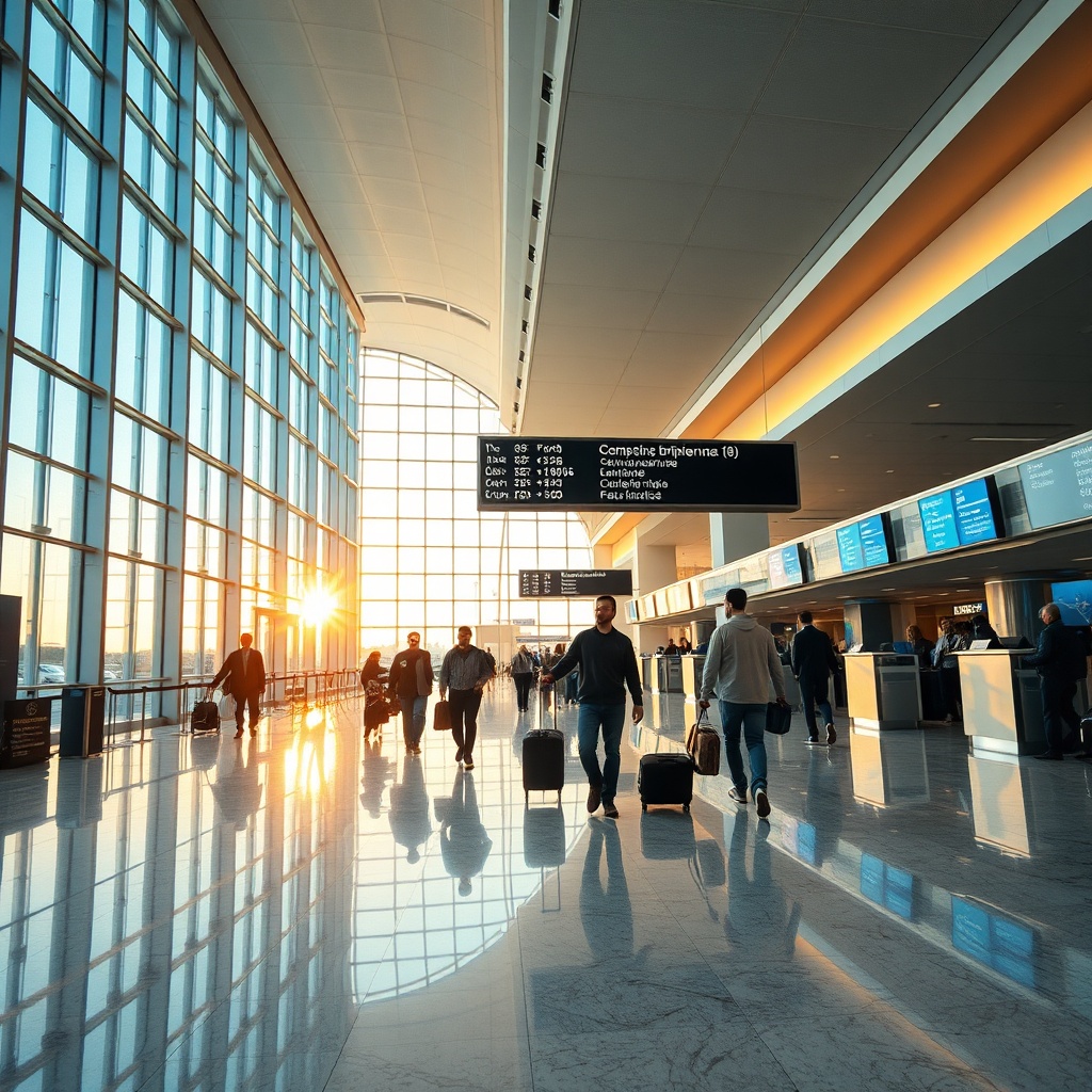 Hall de départs intérieur de l'aéroport Casablanca, conçu pour faciliter la navigation des voyageurs grâce à une signalisation claire, des services optimisés et un environnement aéré.